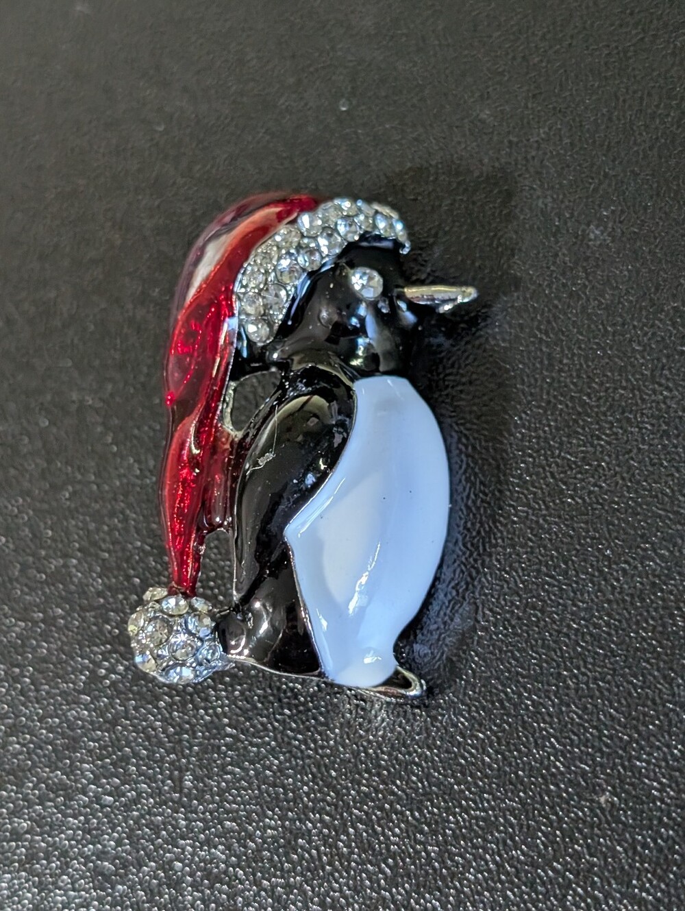 Festive Penguin Holiday Brooch - Red, Black & White